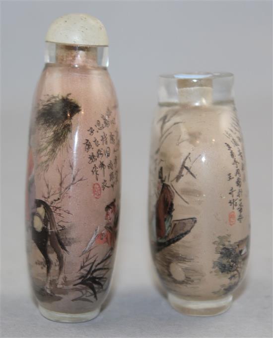 Two Chinese inside-painted glass snuff bottles, 20th century, Richards(-)